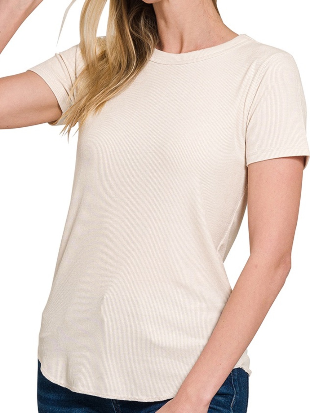 “Everyday Rib Tee “ Soft Rayon Rib | Black & Sand Beige - Picture 6 of 7